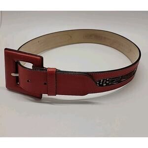 Roncelli Vintage Red Leather Feather Belt Small Boho Southwest Native Style Rare